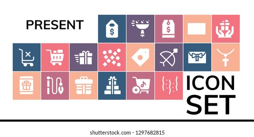  present icon set. 19 filled present icons. Simple modern icons about  - Price tag, Shopping cart, Gift, Toy, Gifts, Confetti, Bow, Jewelry, Bouquet, Tag, Gift card