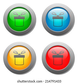 Present icon set on glass buttons. Vector illustration