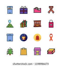 present icon set. vector set about giftbox, wrapper, christmas tree and box icons set.