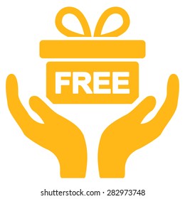 Present icon. Style: flat symbol, yellow color, rounded angles, white background.