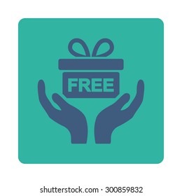 Present icon. Vector style is cobalt and cyan colors, flat rounded square button on a white background.