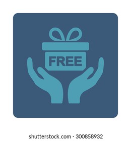 Present icon. Vector style is cyan and blue colors, flat rounded square button on a white background.