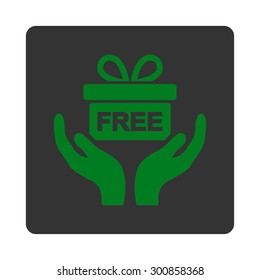 Present icon. Vector style is green and gray colors, flat rounded square button on a white background.