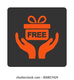 Present icon. Vector style is orange and gray colors, flat rounded square button on a white background.