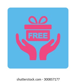 Present icon. Vector style is pink and blue colors, flat rounded square button on a white background.