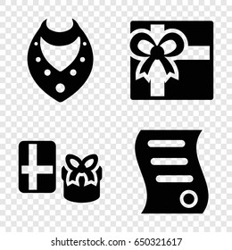 Present icons set. set of 4 present filled icons such as necklace, gift