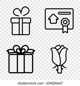 Present icons set. set of 4 present outline icons such as present, rose