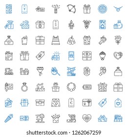 present icons set. Collection of present with mall, gifts, gift, toy, confetti, tag, price tag, gift card, paper bag, supermarket gift, necklace. Editable and scalable present icons.