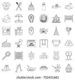 Present icons set. Outline style of 36 present vector icons for web isolated on white background