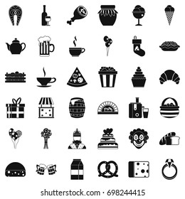 Present icons set. Simple style of 36 present vector icons for web isolated on white background