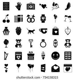 Present icons set. Simple style of 36 present vector icons for web isolated on white background