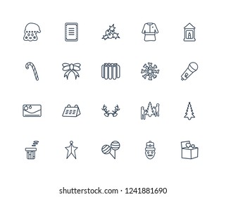 Present, Karaoke, christmas lantern, Costume, Christmas Chimney, wishlist, Event, Candy canes outline vector icons from 20 set