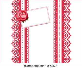 Present, lace ribbon, vintage Victorian style, gift card, deep pink rose, copy space for Mother's Day, Valentine's Day, birthdays, anniversaries, showers, weddings. 