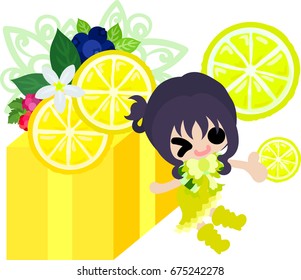A present of lemons and a cute little girl
