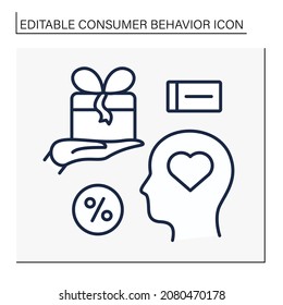 Present line icon. Discount card and present box for clients. Customer behavior concept. Isolated vector illustration. Editable stroke