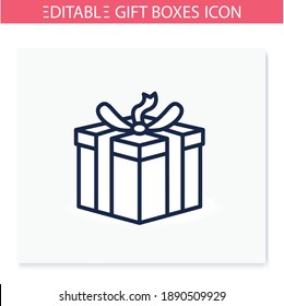 Present line icon. Gift box with bow ribbon. Holiday congratulation, surprise concept. Holiday offer. Christmas, new year, birthday celebration symbol. Isolated vector illustration. Editable stroke 
