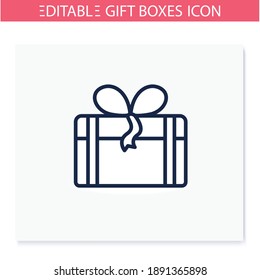 Present line icon. Gift box with bow ribbon. Holiday congratulation, surprise concept. Holiday offer. Christmas, new year, birthday celebration symbol. Isolated vector illustration. Editable stroke 