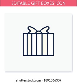 Present line icon. Gift box with bow ribbon. Holiday congratulation, surprise concept. Holiday offer. Christmas, new year, birthday celebration symbol. Isolated vector illustration. Editable stroke 