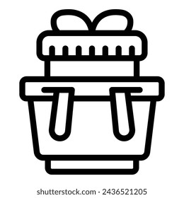 Presentar vector de contorno de icono de marketplace. Entrega de regalo exprés. Pedir sorpresas en el mercado