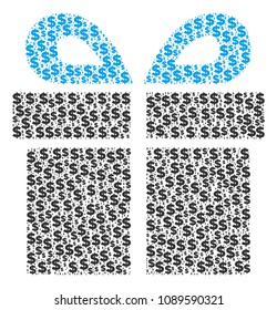 Present mosaic of dollar symbols and round dots. Vector dollar symbols are grouped into present illustration.
