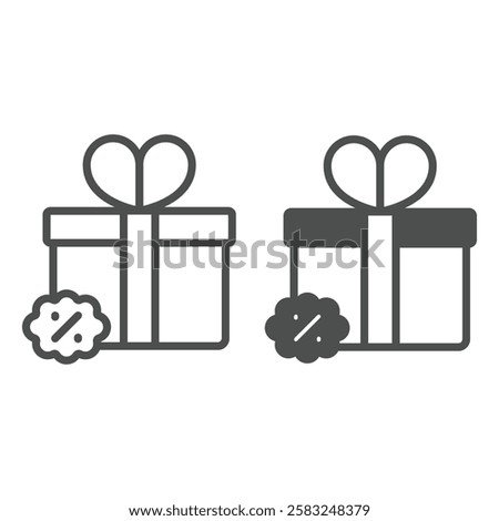 Present package with discount line and solid icon, shopping interest concept. Vector graphics. Gift box percent bow sign on white background, outline style icon for mobile or web design