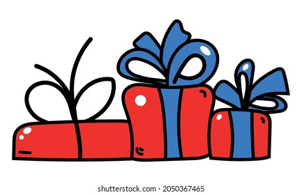 Present Packages Doodle Vector Illustration. Hand drawn, Comic.