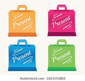 Present paper bags set on white background. Vector illustration