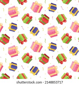 Present pattern. Cute gift seamless illustration. Vector winter party motives fun doodle pattern