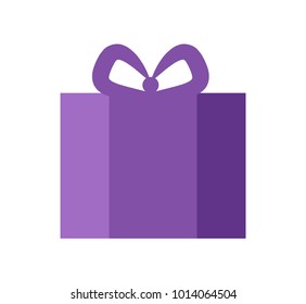 Present of purple color with bow on top, banner with object given to people for them to be surprised and happy, isolated on vector illustration