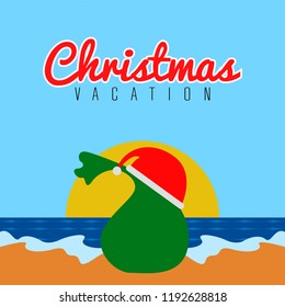 Present sack on the beach. Christmas summer vacation. Vector illustration design