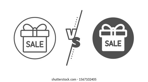 Present or Sale sign. Versus concept. Gift box line icon. Birthday Shopping symbol. Package in Gift Wrap. Line vs classic sale offer icon. Vector