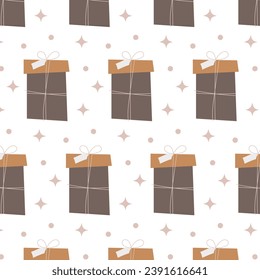 Present. Seamless pattern with gifts in flat style. Background, wallpaper, print.
