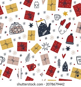 Present seamless pattern. Vector background. Christmas seamless pattern.