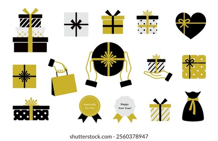 Present, set of illustrations for New Year gift box