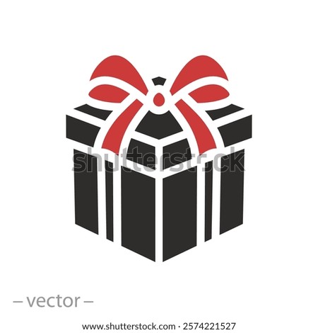 present or surprise, christmas gift box icon, prize concept, flat vector illustration