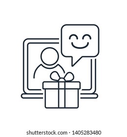 Present.  Trending action. Satisfied customer.  Feedback, comment. Vector linear icon.