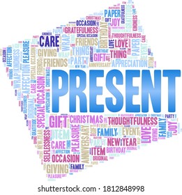 Present vector illustration word cloud isolated on a white background.