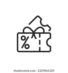 Present Voucher Icon. Vector Linear Editable Sign of a Beautifully Wrapped Gift Certificate, Symbolizing Shopping Deal, Promo codes, Reward Programs, and Special Retail Offers.