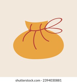 Present of winter set in flat cartoon style. This enchanting depiction of a bag of Christmas gifts boast a colorful style that adds a touch of joy to celebrations. Vector illustration.