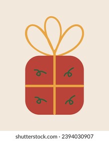 Present of winter set in flat cartoon style. Highlighting of the magic of the season with this enchanting illustration featuring Christmas gift boxes adorned in red style. Vector illustration.