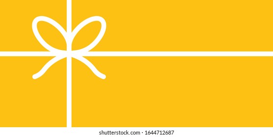 Present. Yellow gift box with bow. Vector birthday banner or greeting cards. Celebration ribbon or celebrate party. Knot wrapping icons. Ribbons pictogram