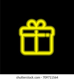 Present yellow glowing neon ui ux icon. Glowing sign logo vector