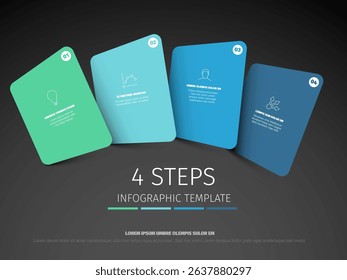 Present your business process or workflow using this four steps infographic template. This modern infographic template provides a clear visualization of distinct stages.