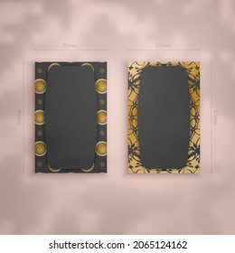 Tarjeta de presentación en negro con mandala en adornos dorados para su negocio.