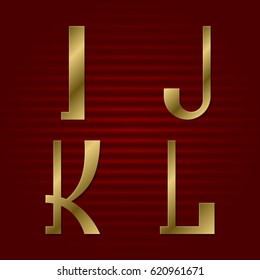 Presentable gold font. I, J, K, L isolated golden letters.
