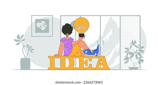 Un tipo presentable sostiene una bombilla en sus manos. Ilustración sobre el tema de la aparición de una idea.