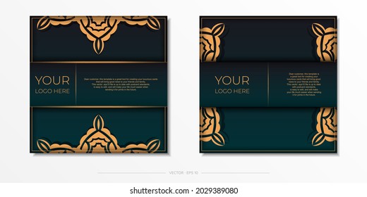 Diseño de Postcard presentable en color verde oscuro con adorno árabe.