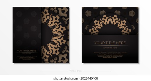 Diseño de postales listo para imprimir en negro con patrones árabes. Plantilla de tarjeta de invitación con patrones vintage.