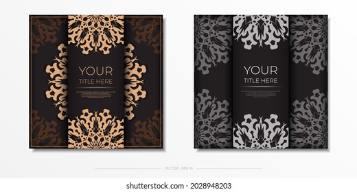 Presentable vector template for print design postcard in black color with arabic ornament.