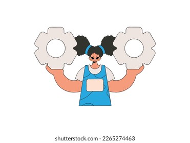Presentable woman holding gears. Idea theme.
